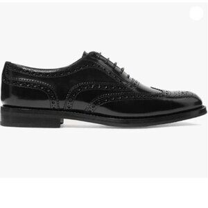 FOWT Women Perforated Self Tie Oxfords Cap Toe Lace Pattern Brogue Shoes Black